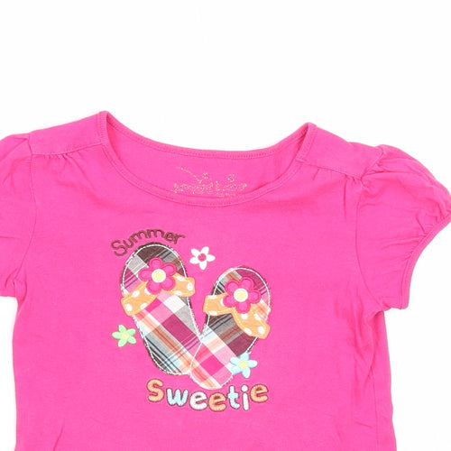 Preworn Girls Pink Cotton Basic T-Shirt Size 5 Years Round Neck Pullover - Summer Sweetie