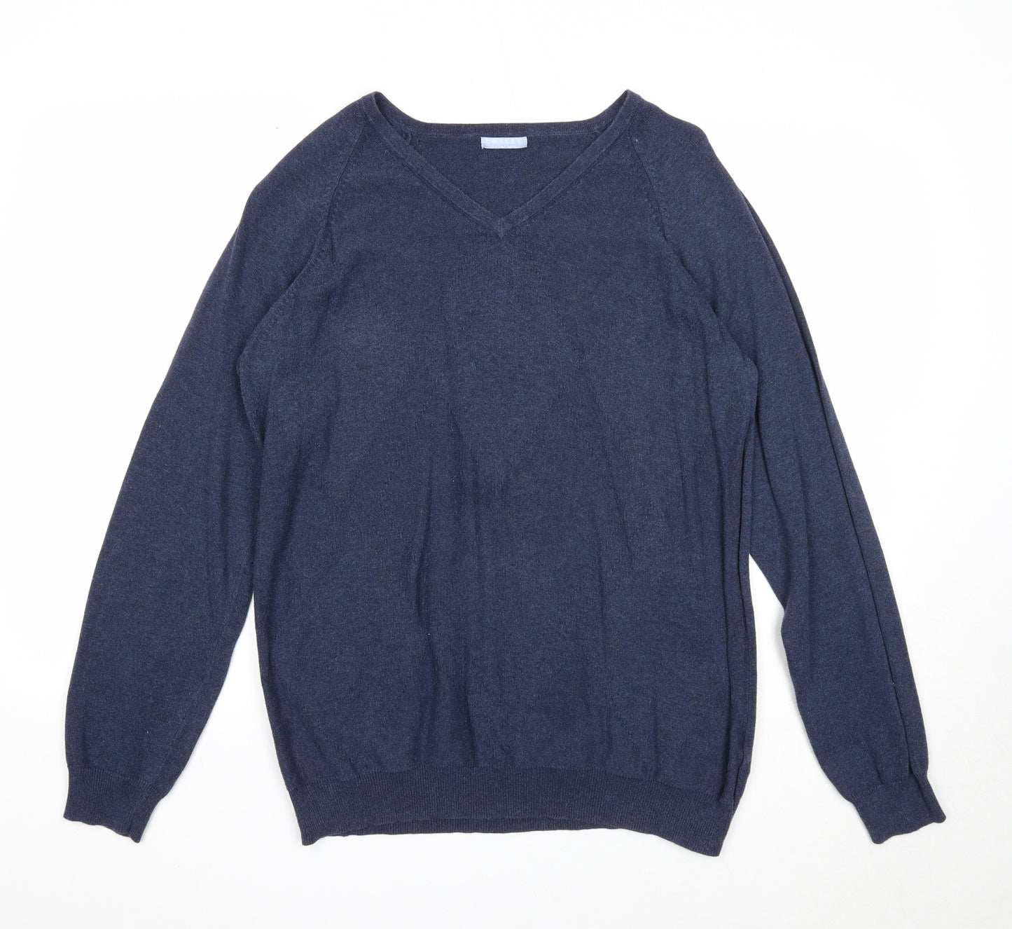 Loxley Mens Blue V-Neck Cotton Pullover Jumper Size M Long Sleeve
