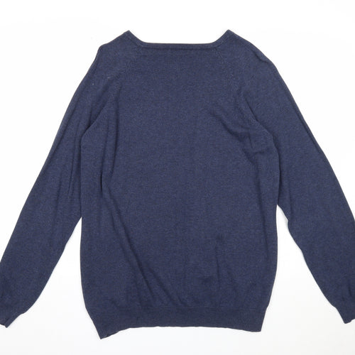 Loxley Mens Blue V-Neck Cotton Pullover Jumper Size M Long Sleeve