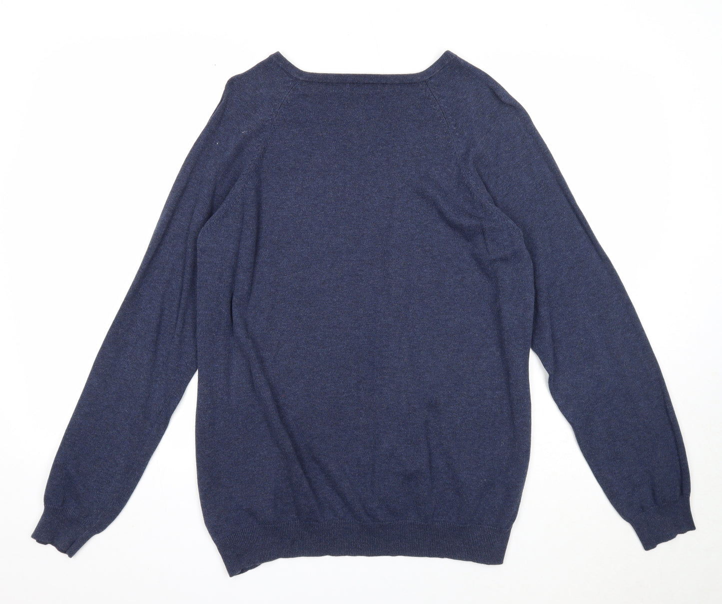 Loxley Mens Blue V-Neck Cotton Pullover Jumper Size M Long Sleeve