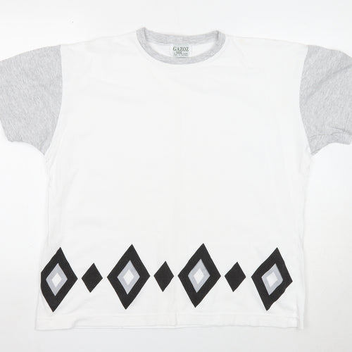 Gazoz Mens White Colourblock Cotton T-Shirt Size M Round Neck