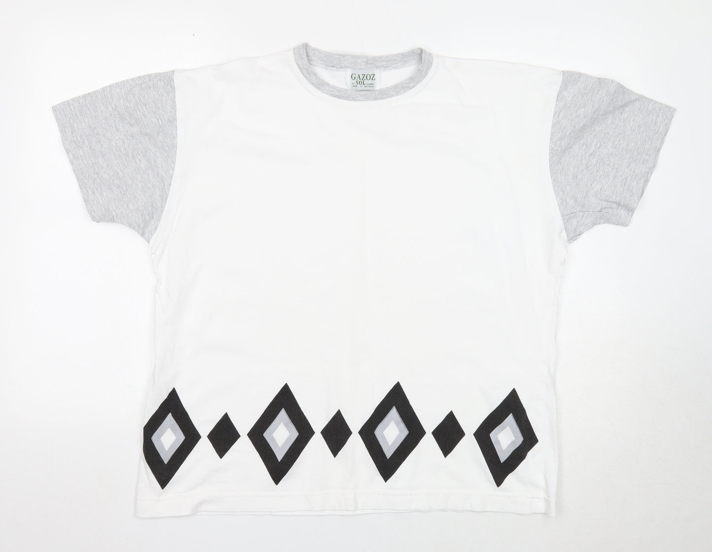 Gazoz Mens White Colourblock Cotton T-Shirt Size M Round Neck