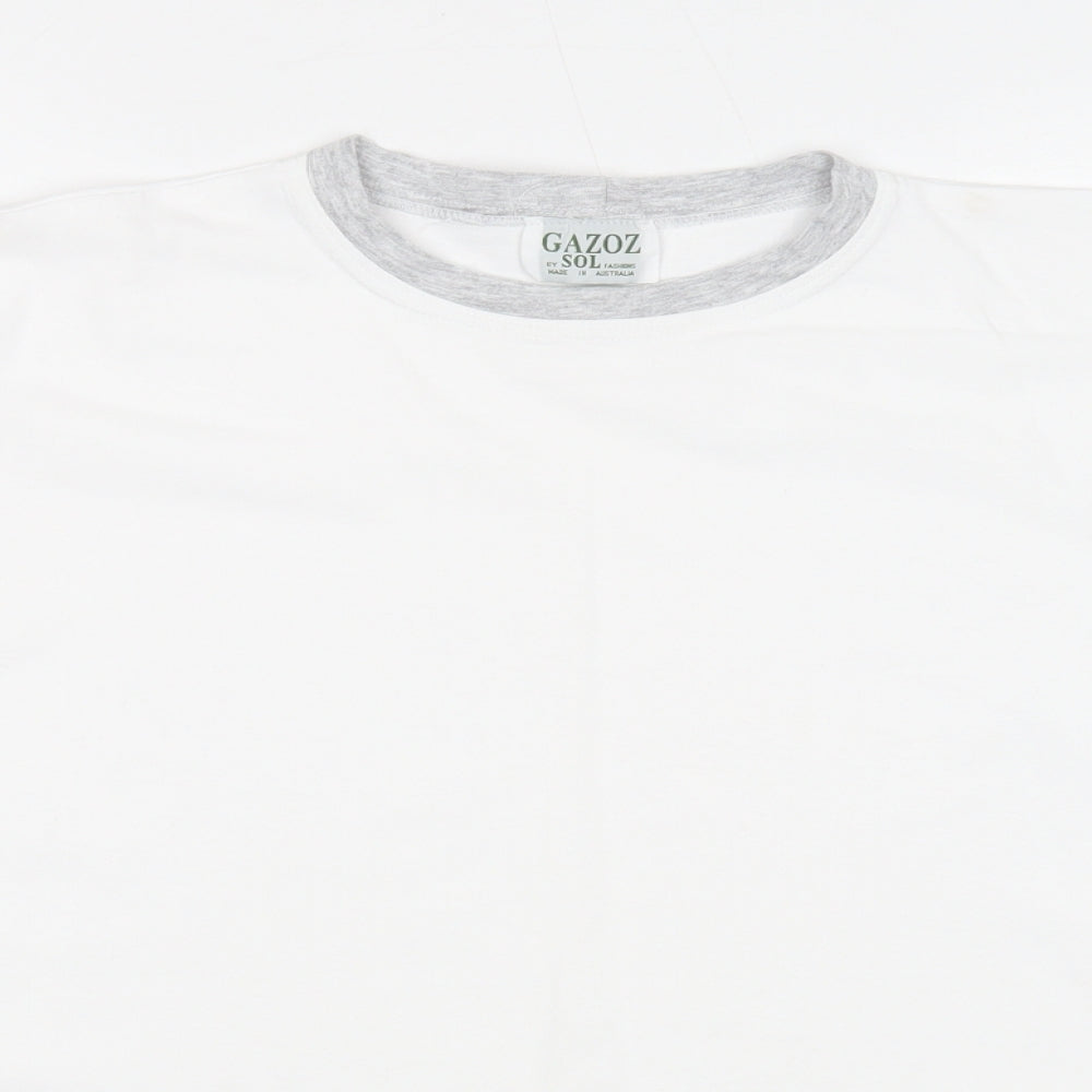 Gazoz Mens White Colourblock Cotton T-Shirt Size M Round Neck