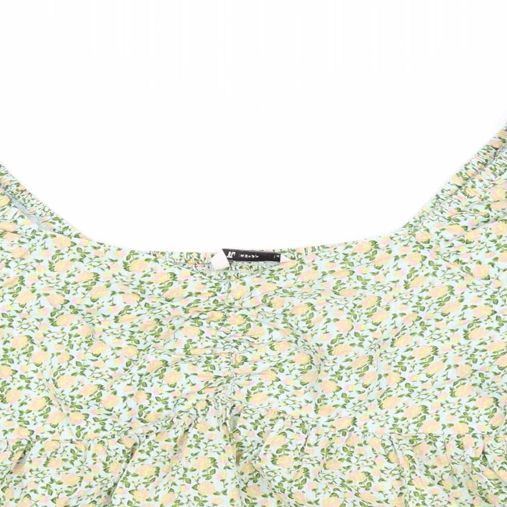TU Womens Green Floral Cotton Basic Blouse Size 14 Off the Shoulder - Shirred Back