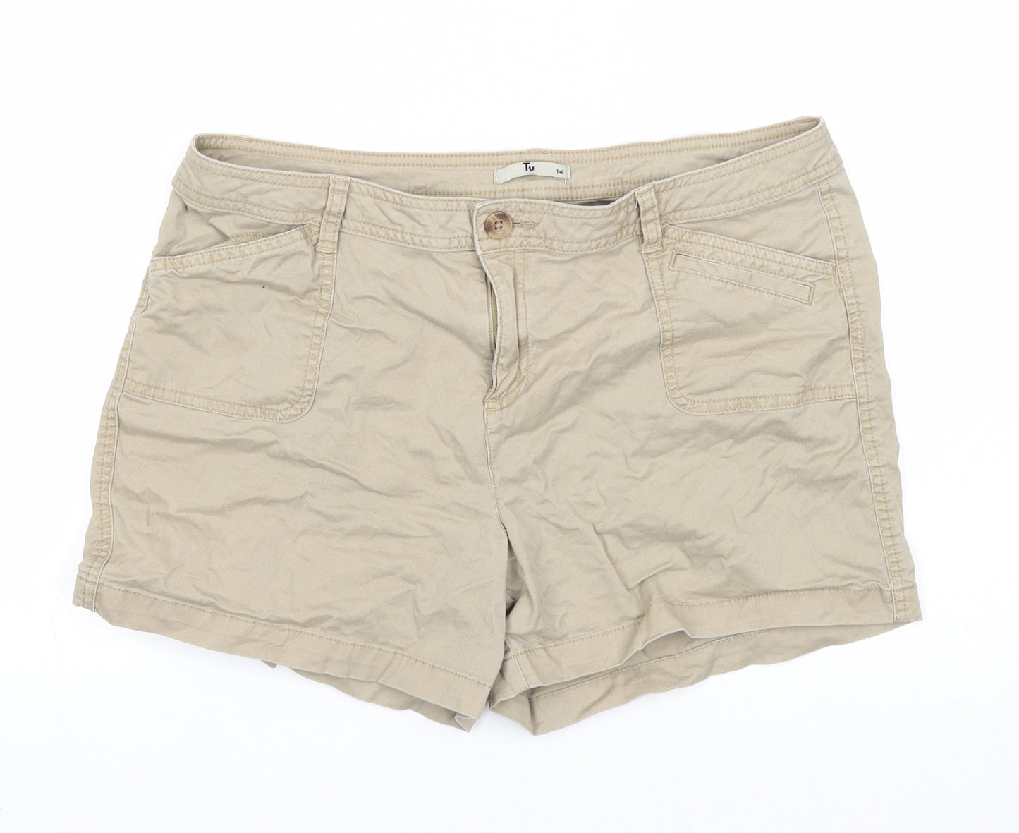 TU Womens Beige Cotton Mom Shorts Size 14 Regular Zip