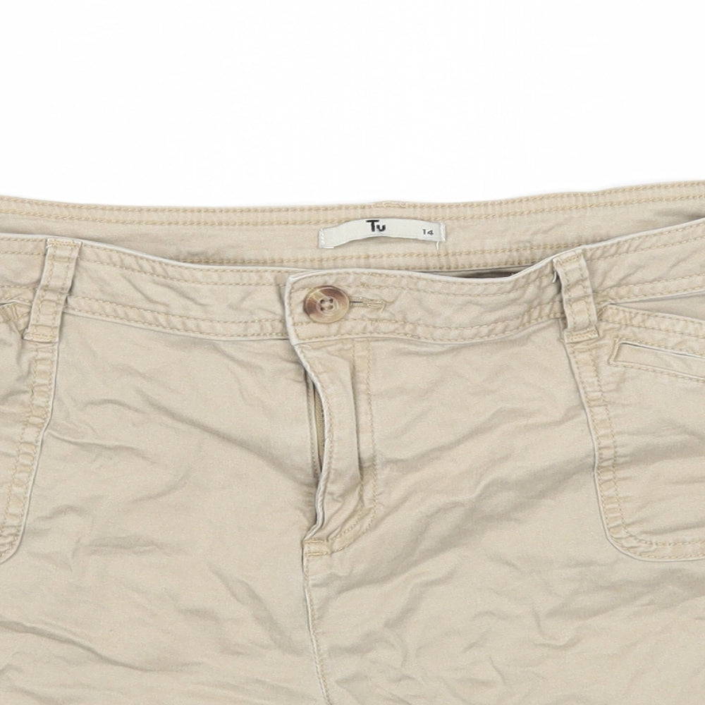 TU Womens Beige Cotton Mom Shorts Size 14 Regular Zip