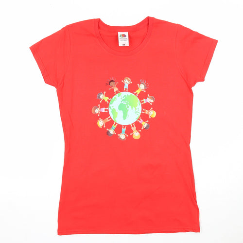 Fruit of the Loom Womens Red Cotton Basic T-Shirt Size S Round Neck - World