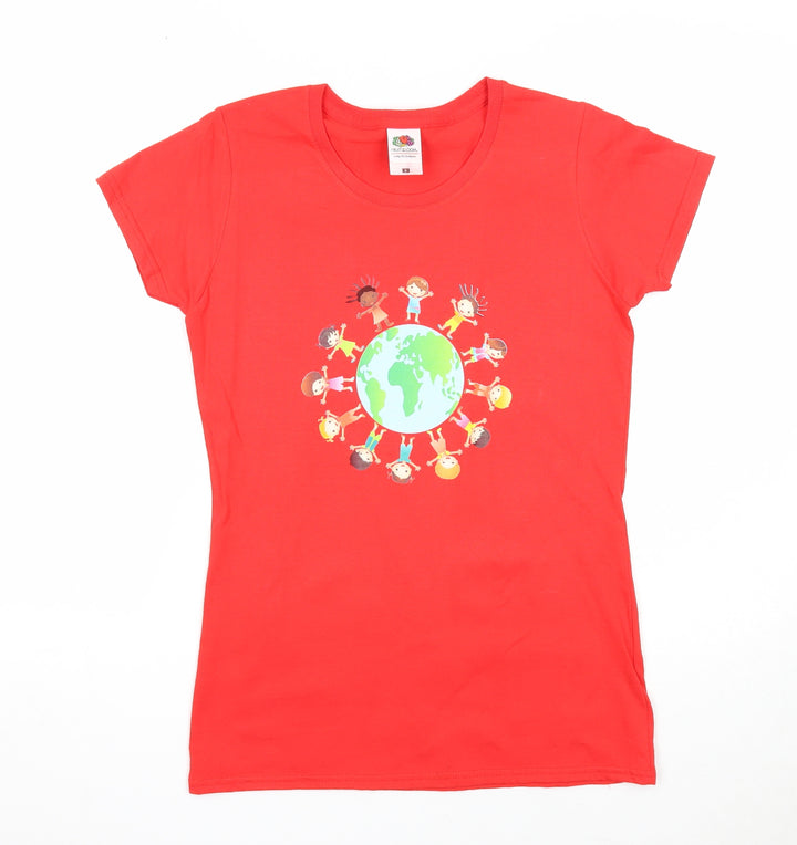 Fruit of the Loom Womens Red Cotton Basic T-Shirt Size S Round Neck - World