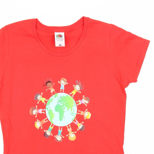 Fruit of the Loom Womens Red Cotton Basic T-Shirt Size S Round Neck - World