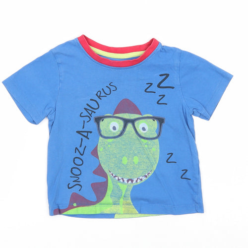 Preworn Boys Blue Cotton Basic T-Shirt Size 2-3 Years Round Neck Pullover - Snooz-A-Saurus