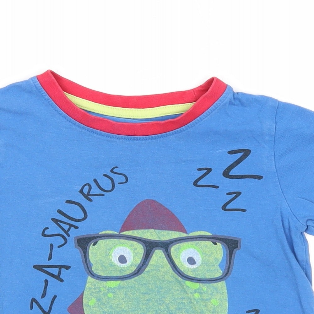 Preworn Boys Blue Cotton Basic T-Shirt Size 2-3 Years Round Neck Pullover - Snooz-A-Saurus