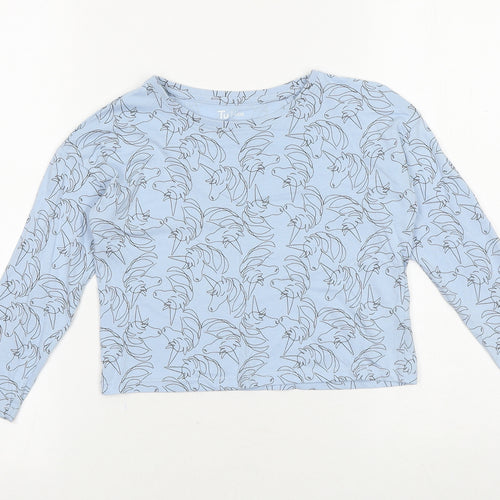 TU Girls Blue Geometric 100% Cotton Basic T-Shirt Size 6 Years Round Neck Pullover - Unicorn