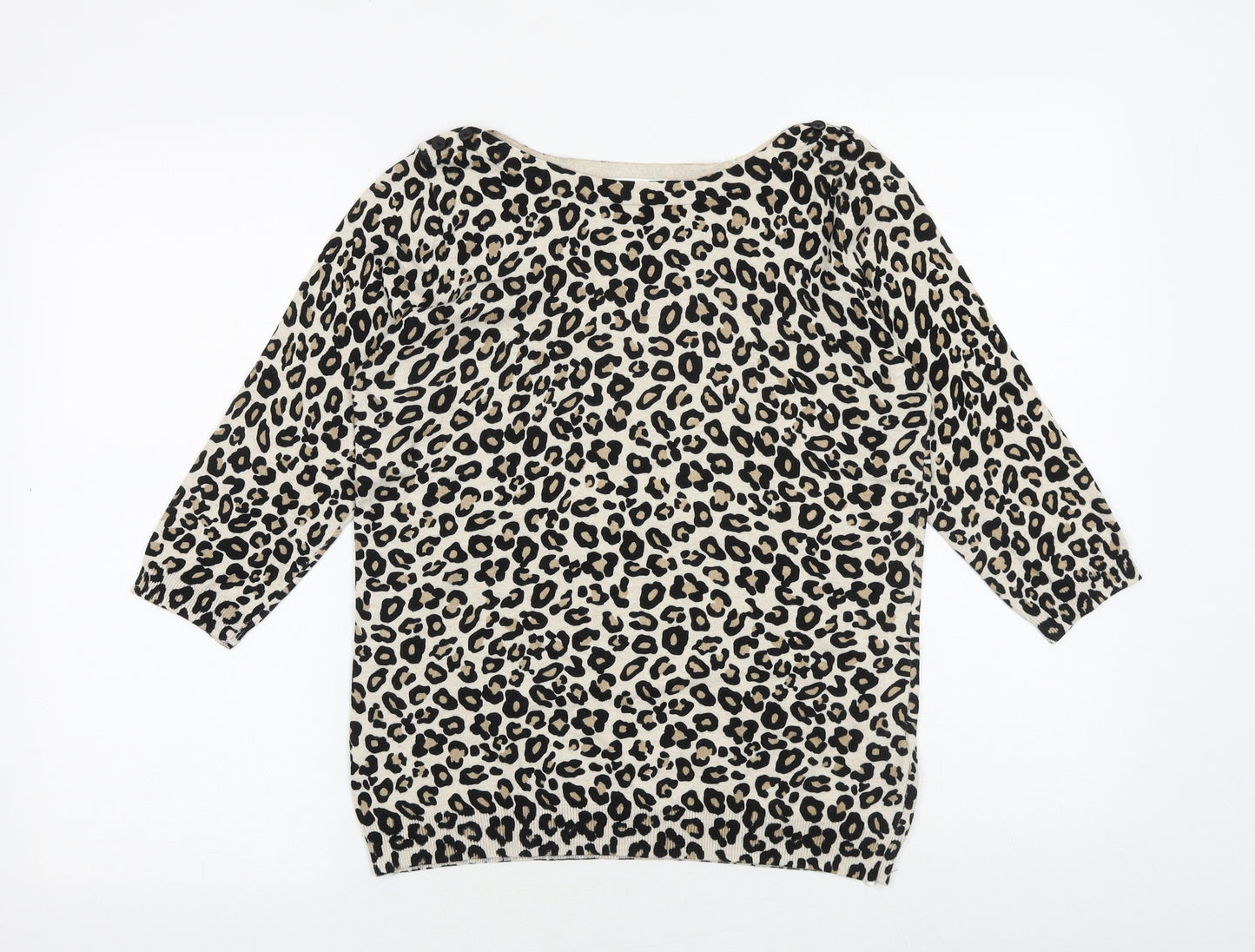 Wallis Womens Beige Round Neck Animal Print Cotton Pullover Jumper Size 6 - Leopard print