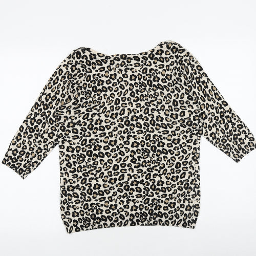 Wallis Womens Beige Round Neck Animal Print Cotton Pullover Jumper Size 6 - Leopard print