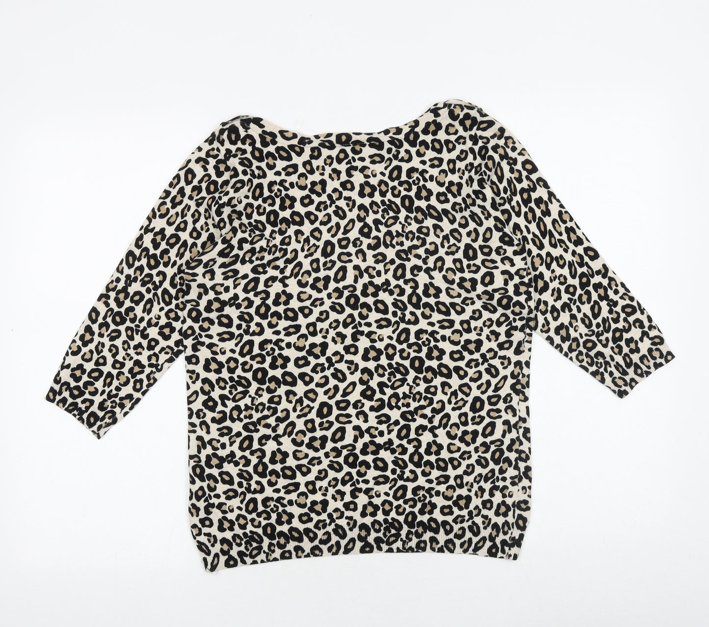Wallis Womens Beige Round Neck Animal Print Cotton Pullover Jumper Size 6 - Leopard print