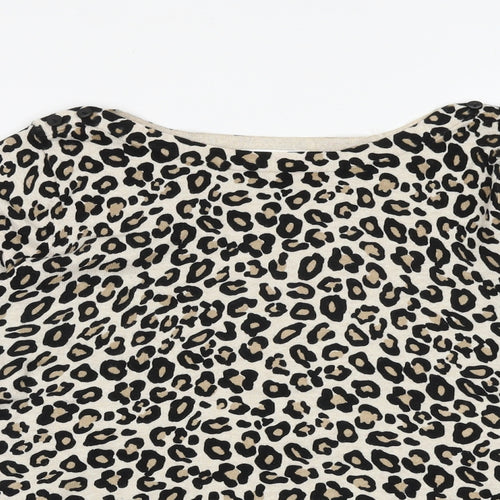 Wallis Womens Beige Round Neck Animal Print Cotton Pullover Jumper Size 6 - Leopard print