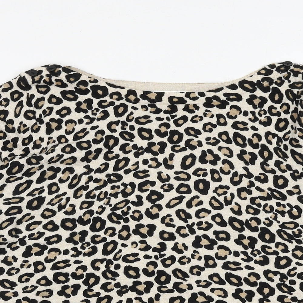 Wallis Womens Beige Round Neck Animal Print Cotton Pullover Jumper Size 6 - Leopard print