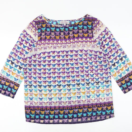 Be Beau Womens Multicoloured Geometric Polyester Basic Blouse Size 10 Boat Neck - Butterfly