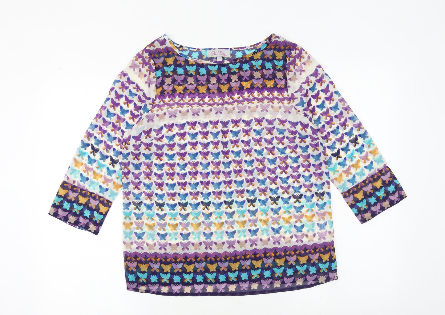 Be Beau Womens Multicoloured Geometric Polyester Basic Blouse Size 10 Boat Neck - Butterfly