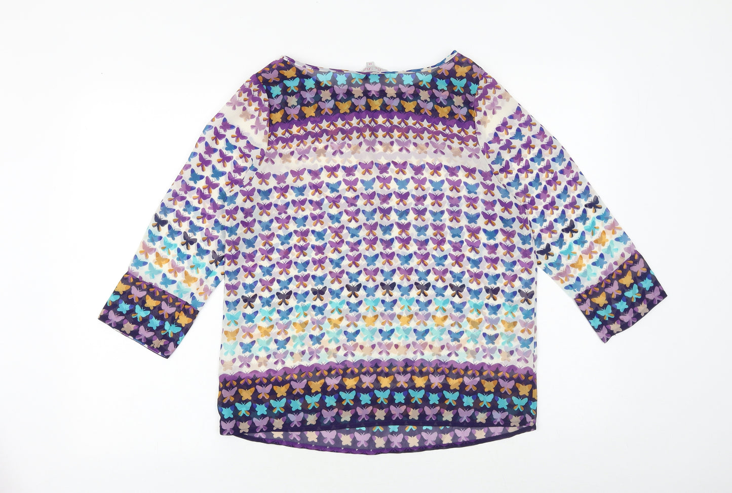 Be Beau Womens Multicoloured Geometric Polyester Basic Blouse Size 10 Boat Neck - Butterfly