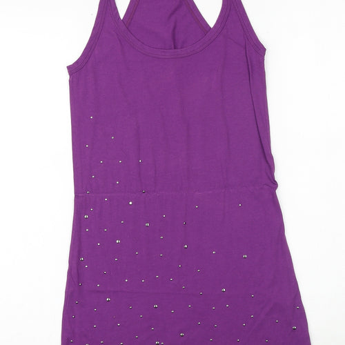 Xdye Womens Purple Polyester Basic Tank Size M Scoop Neck - Racerback