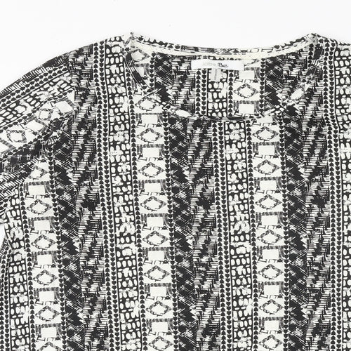 Simply Be Womens Black Geometric 100% Cotton Basic T-Shirt Size 12 Scoop Neck - Hanky Hem