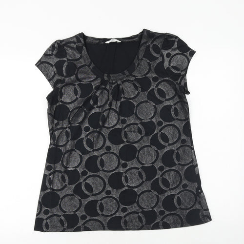 Editions Womens Black Geometric 100% Cotton Basic T-Shirt Size 10 Scoop Neck