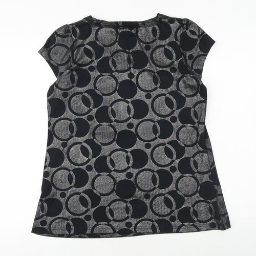 Editions Womens Black Geometric 100% Cotton Basic T-Shirt Size 10 Scoop Neck