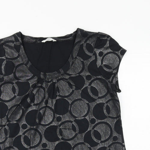 Editions Womens Black Geometric 100% Cotton Basic T-Shirt Size 10 Scoop Neck