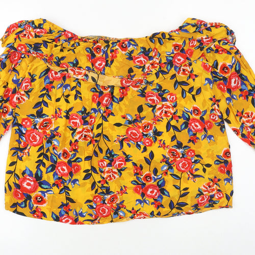Papaya Womens Yellow Floral Viscose Cropped Blouse Size 10 Off the Shoulder - Bardot