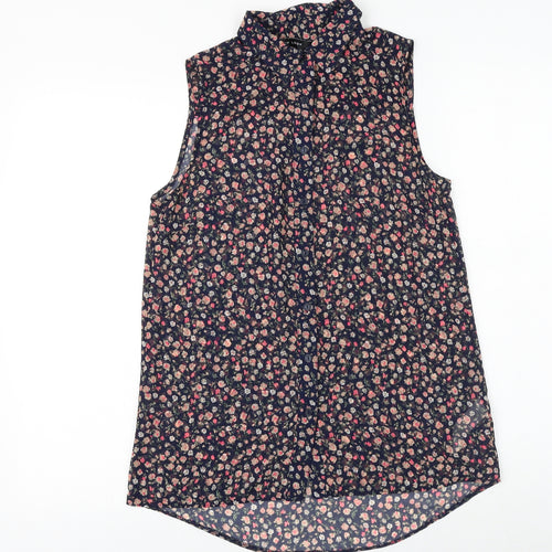 New Look Womens Blue Floral Polyester Tunic Button-Up Size 8 Collared