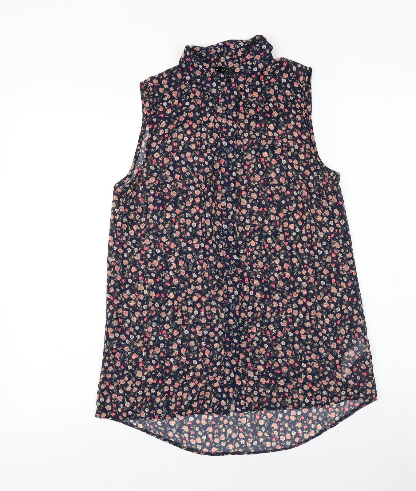 New Look Womens Blue Floral Polyester Tunic Button-Up Size 8 Collared