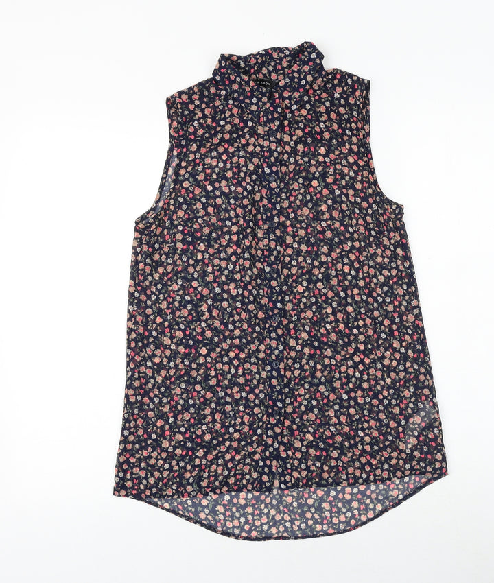 New Look Womens Blue Floral Polyester Tunic Button-Up Size 8 Collared