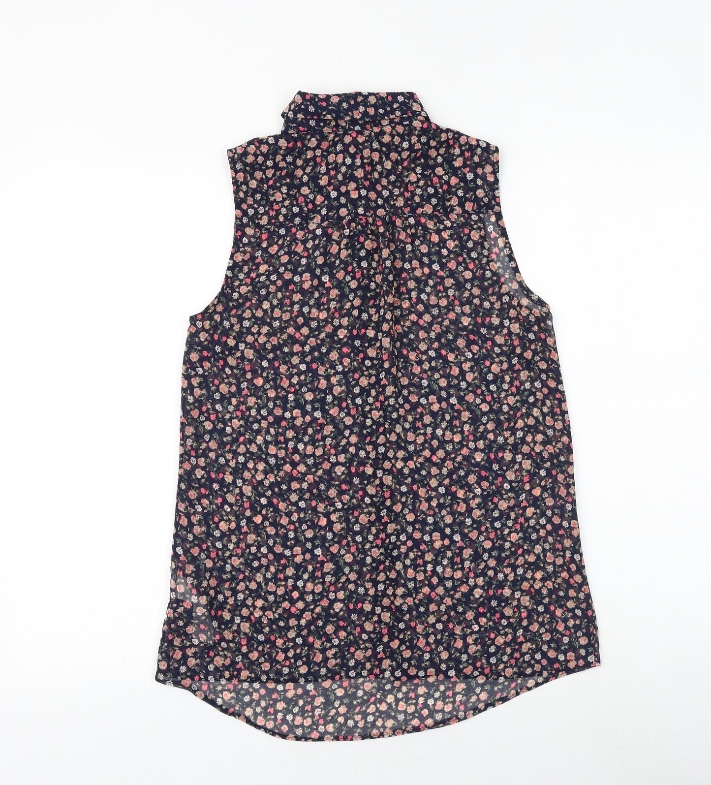 New Look Womens Blue Floral Polyester Tunic Button-Up Size 8 Collared