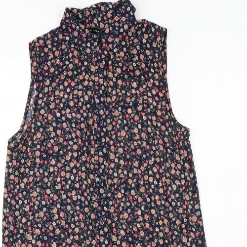 New Look Womens Blue Floral Polyester Tunic Button-Up Size 8 Collared