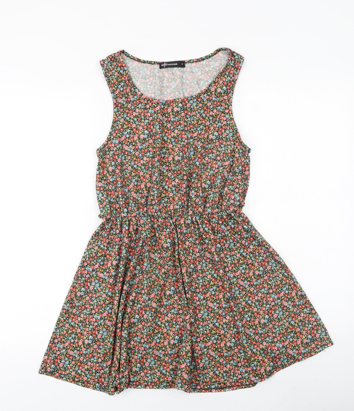 Internacionale Womens Multicoloured Floral Polyester Skater Dress Size 12 Round Neck Pullover