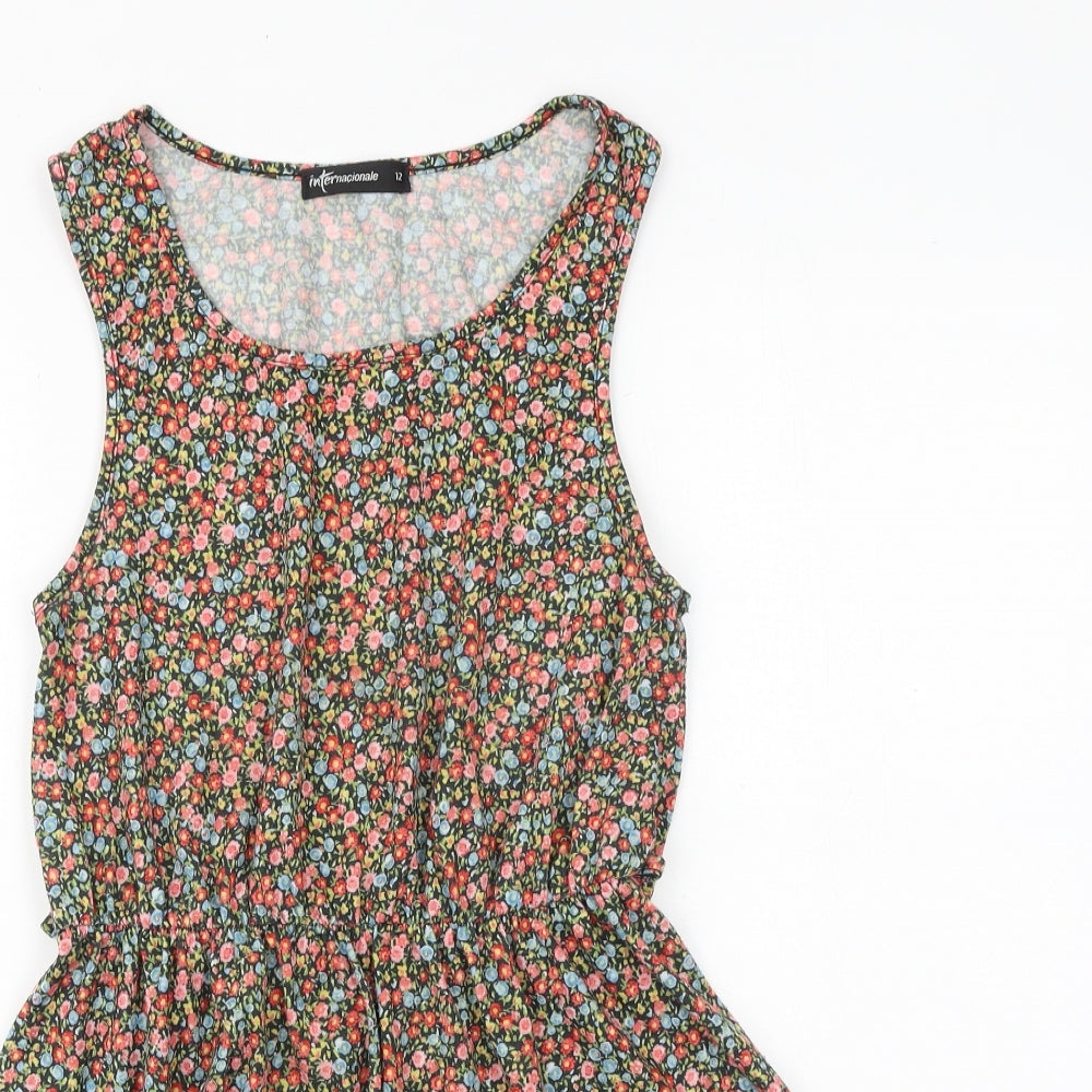 Internacionale Womens Multicoloured Floral Polyester Skater Dress Size 12 Round Neck Pullover