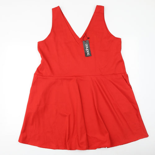 Boohoo Womens Red Polyester A-Line Size 16 V-Neck Pullover