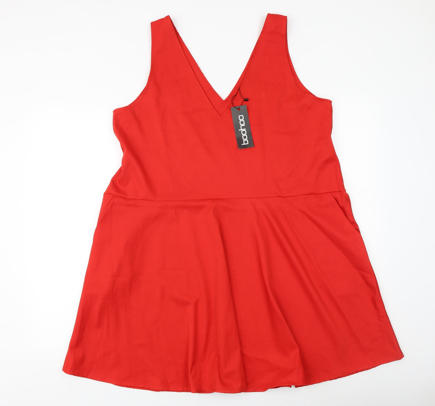 Boohoo Womens Red Polyester A-Line Size 16 V-Neck Pullover