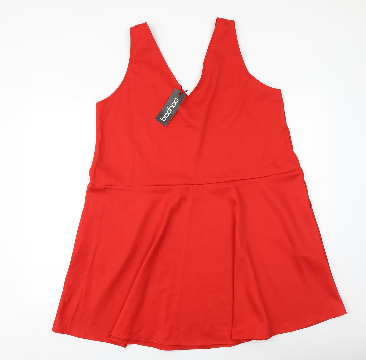 Boohoo Womens Red Polyester A-Line Size 16 V-Neck Pullover