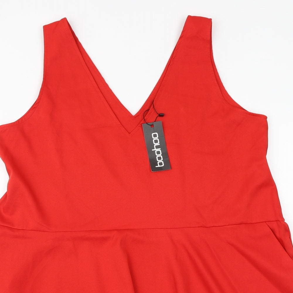 Boohoo Womens Red Polyester A-Line Size 16 V-Neck Pullover