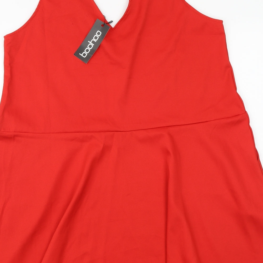 Boohoo Womens Red Polyester A-Line Size 16 V-Neck Pullover