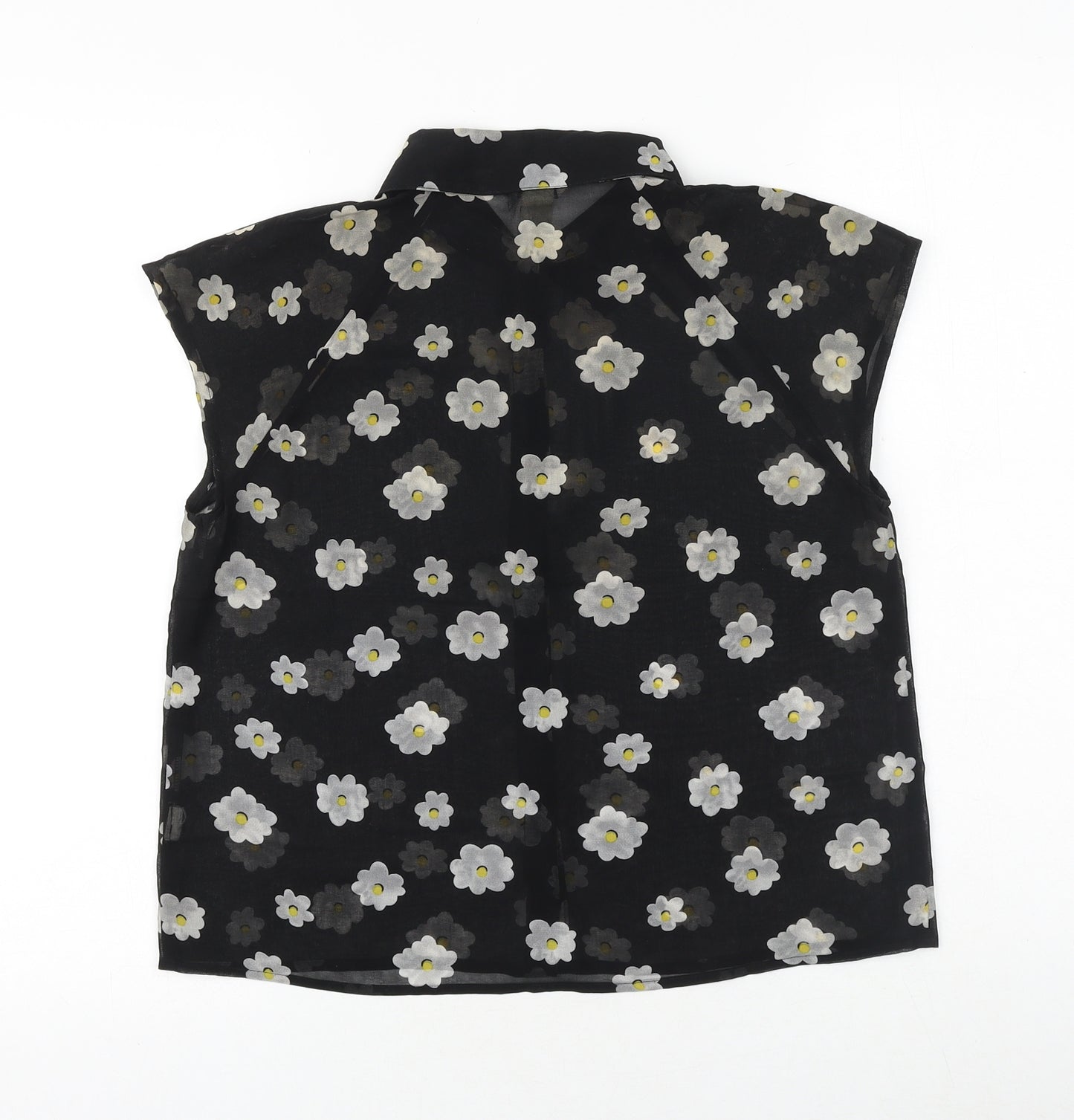 I Love HB1 Womens Black Floral Polyester Basic Button-Up Size S Collared