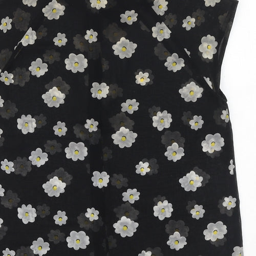 I Love HB1 Womens Black Floral Polyester Basic Button-Up Size S Collared
