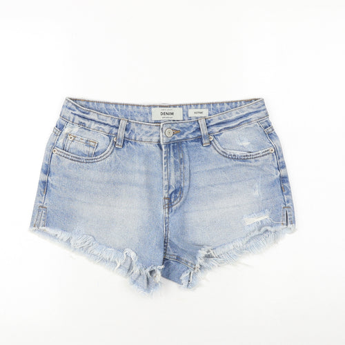 New Look Womens Blue Cotton Cut-Off Shorts Size 10 Regular Zip