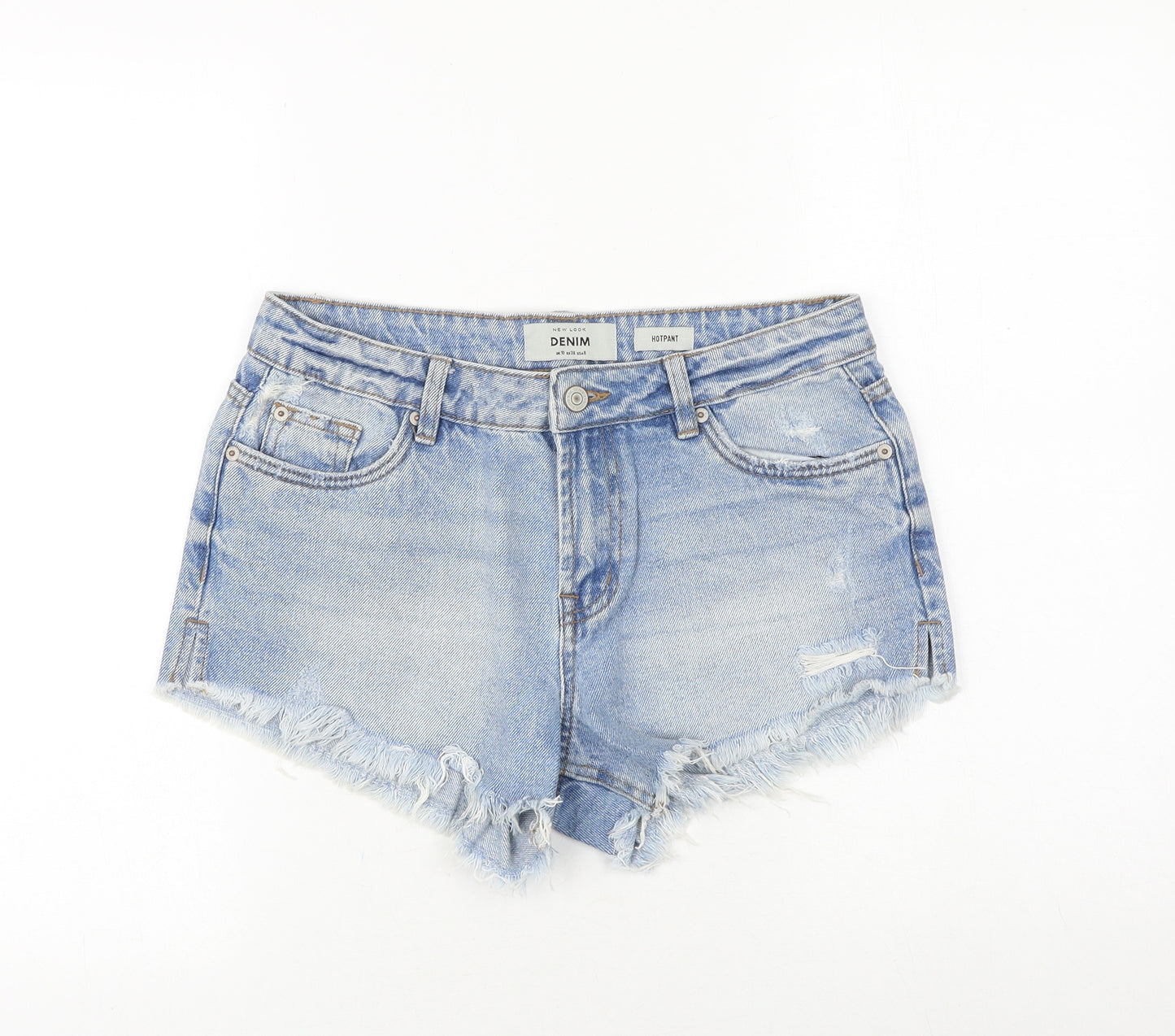New Look Womens Blue Cotton Cut-Off Shorts Size 10 Regular Zip