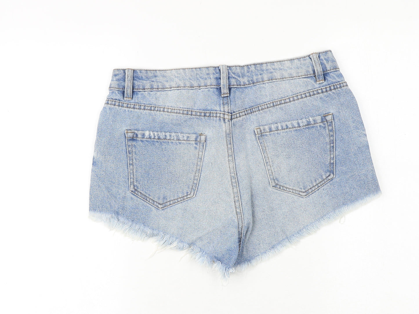 New Look Womens Blue Cotton Cut-Off Shorts Size 10 Regular Zip