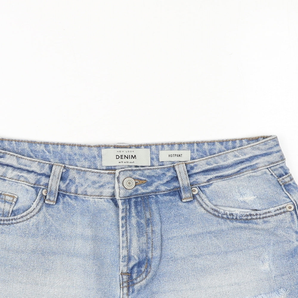 New Look Womens Blue Cotton Cut-Off Shorts Size 10 Regular Zip