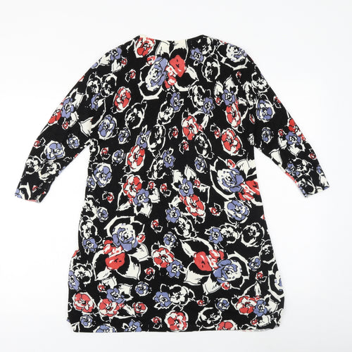 Papaya Womens Black Floral Acrylic A-Line Size 8 Round Neck Pullover