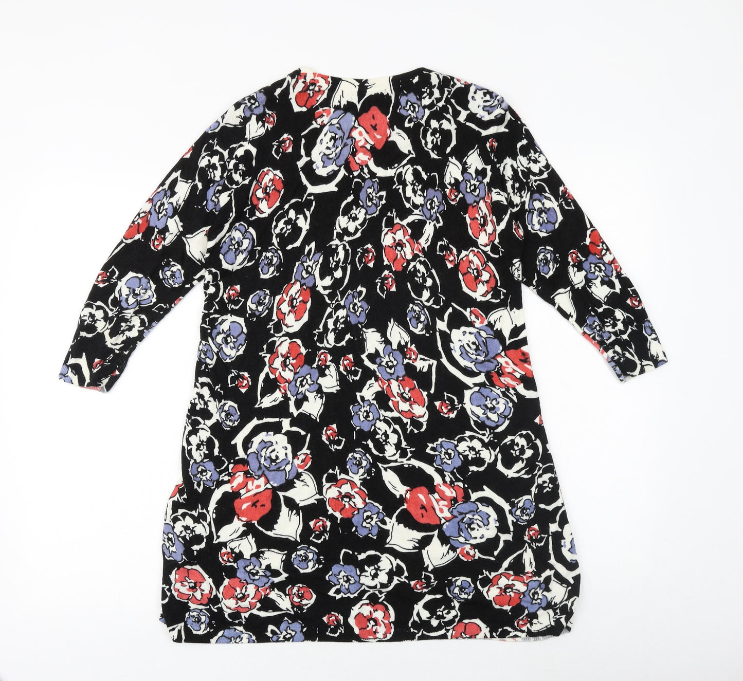 Papaya Womens Black Floral Acrylic A-Line Size 8 Round Neck Pullover